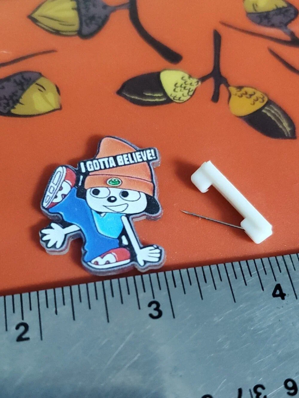 Parappa the Rapper Acrylic Pin — Orange Hat, Blue Outfit